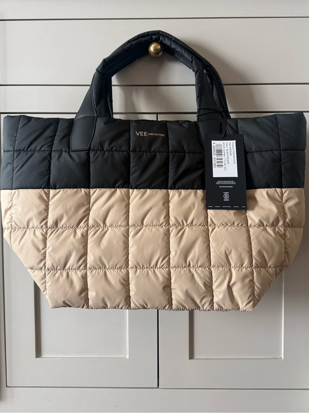 NWT Vee Collective Medium Porter Tote Bag - Black Desert Quilted Puffer
